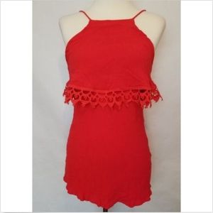 Lulu's Size XS Red Crinkle Sleeveless Tunic Top